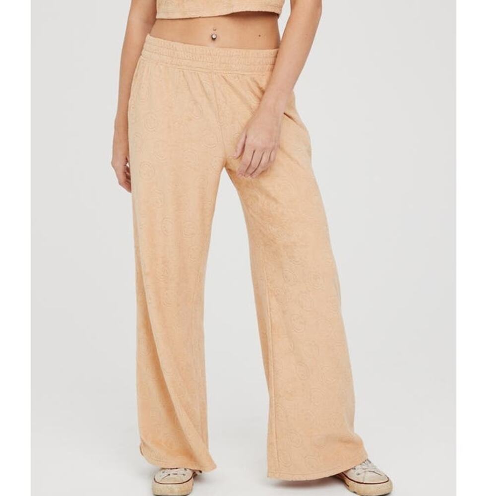 aerie Peach Wide-Leg Terry Lounge Pants